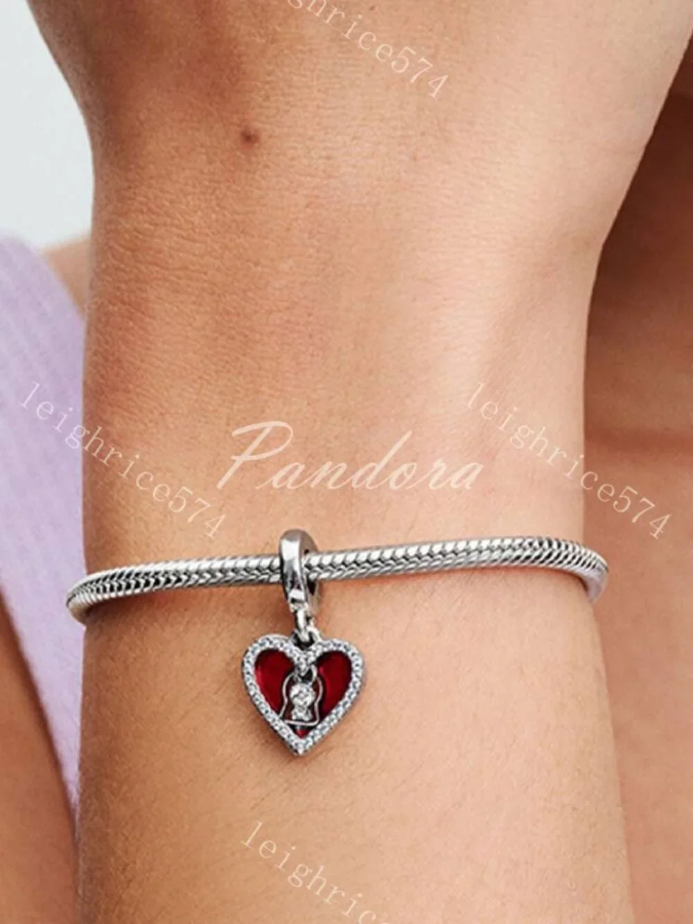 Pandora Red Heart & Keyhole Double Dangle Charm